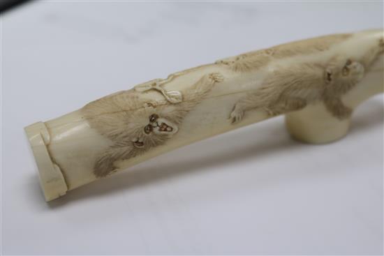 A Japanese ivory cane handle